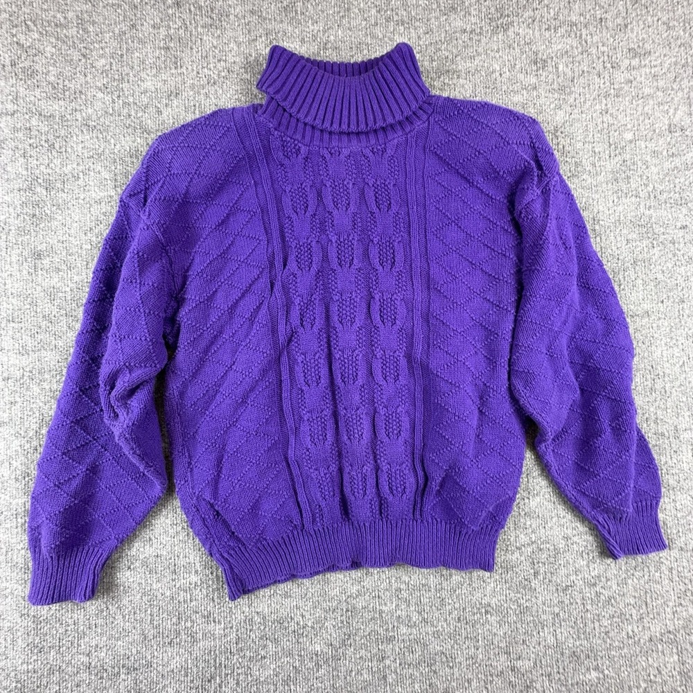 Colter Bay International Sweater Womens Medium Purple Turtleneck Cable Knit